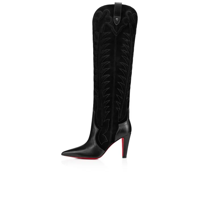Women Santia Botta 85 Mm Boots 8211 Calf Leather And Veau Velours 8211 Black Christian Louboutin Boots