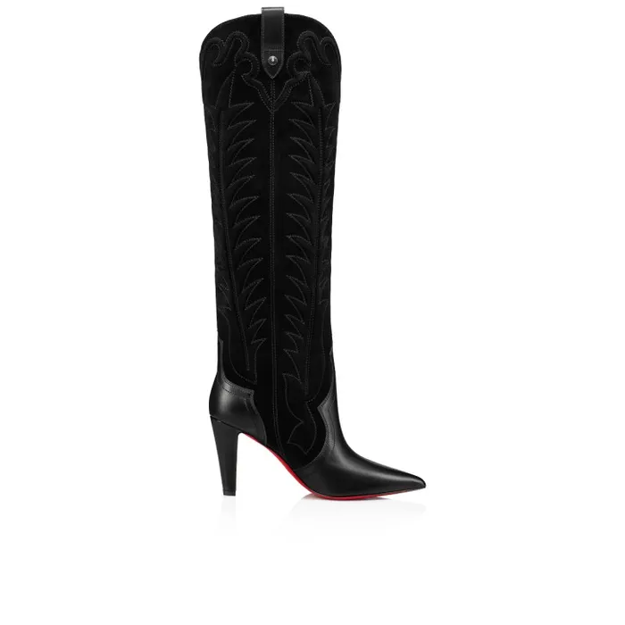 Women Santia Botta 85 Mm Boots 8211 Calf Leather And Veau Velours 8211 Black Christian Louboutin Boots
