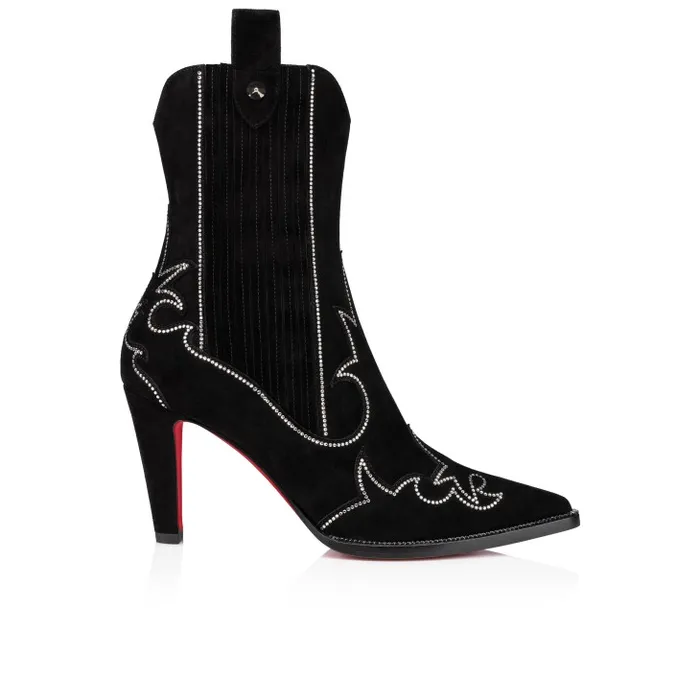 Women Santigag Strass 85 Mm Low Boots 8211 Veau Velours And Strass 8211 Black Christian Louboutin Boots