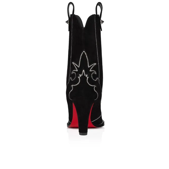 Women Santigag Strass 85 Mm Low Boots 8211 Veau Velours And Strass 8211 Black Christian Louboutin Boots