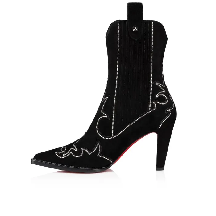 Women Santigag Strass 85 Mm Low Boots 8211 Veau Velours And Strass 8211 Black Christian Louboutin Boots