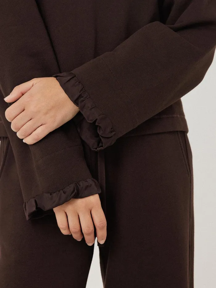 Women Satin Cuff Jersey Sweatshirt Chocolate Jigsaw Coords