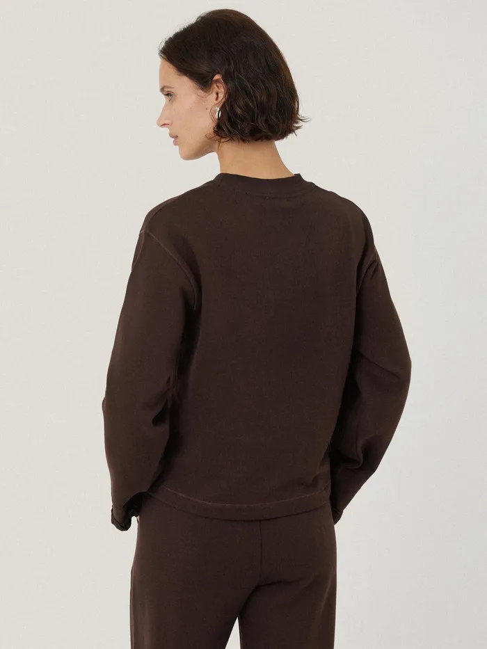 Women Satin Cuff Jersey Sweatshirt Chocolate Jigsaw Coords