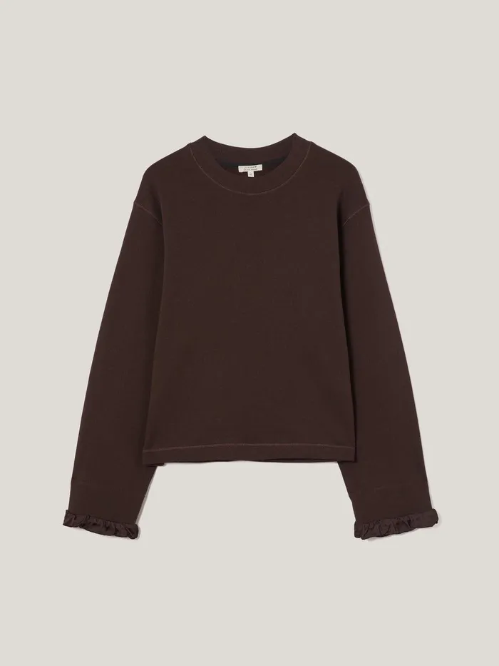 Women Satin Cuff Jersey Sweatshirt Chocolate Jigsaw Coords