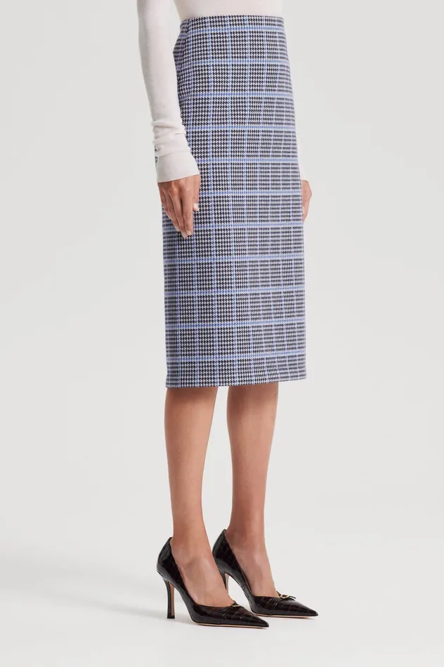 Women Scanlan Theodore PLAID SCUBA SKIRT COBALT Skirts Women Scanlan Theodore PLAID SCUBA SKIRT COBALT Skirts