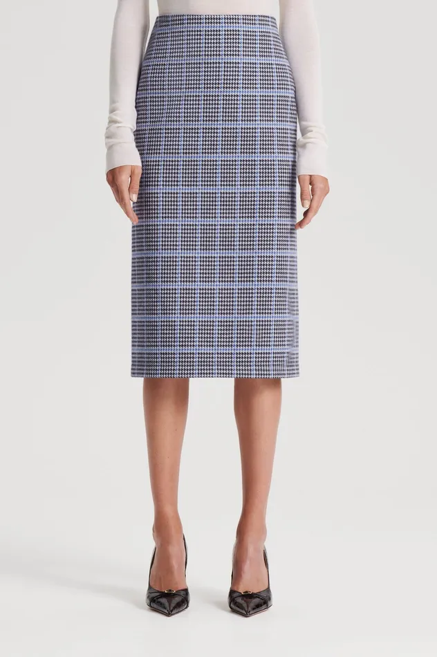 Women Scanlan Theodore PLAID SCUBA SKIRT COBALT Skirts Women Scanlan Theodore PLAID SCUBA SKIRT COBALT Skirts