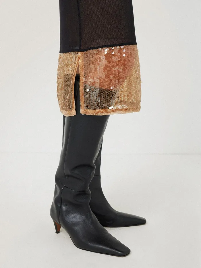 Women Sequin Mesh Skirt Black Jigsaw Skirts