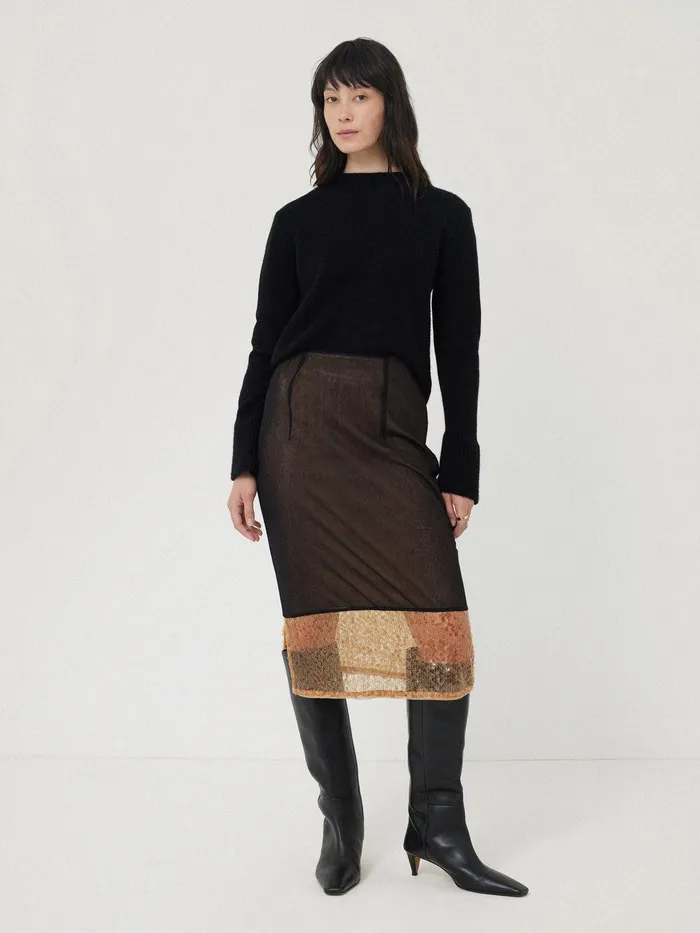 Women Sequin Mesh Skirt Black Jigsaw Skirts