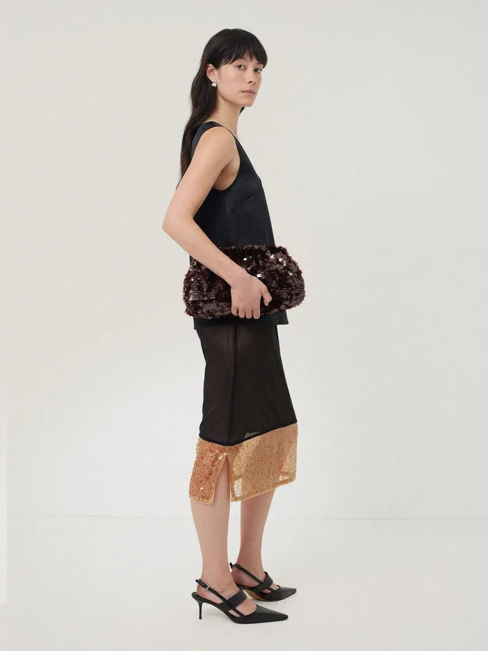 Women Sequin Mesh Skirt Black Jigsaw Skirts