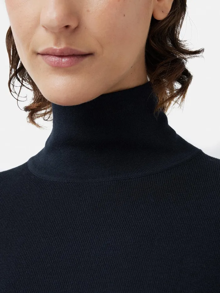 Women Silk Cotton Polo Jumper Navy Jigsaw Knitwear and Cashmere