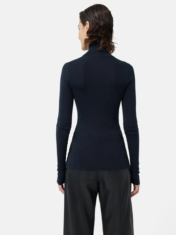Women Silk Cotton Polo Jumper Navy Jigsaw Knitwear and Cashmere