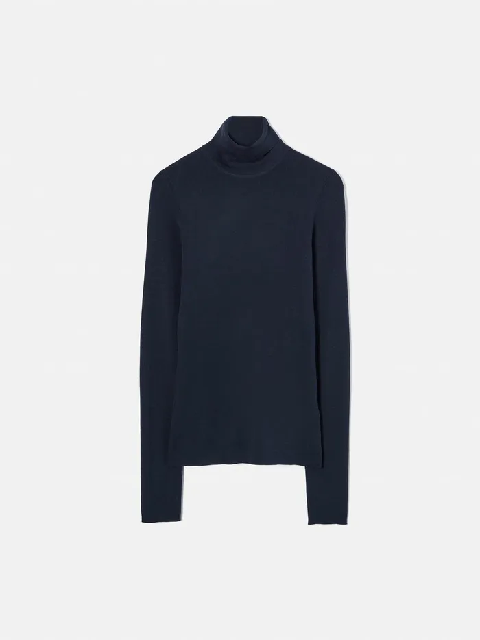 Women Silk Cotton Polo Jumper Navy Jigsaw Knitwear and Cashmere