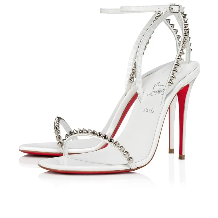 Women So Me 100 Mm Sandals 8211 Patent Calf Leather And Spikes 8211 Bianco Christian Louboutin Sandals and Slides