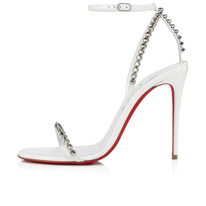 Women So Me 100 Mm Sandals 8211 Patent Calf Leather And Spikes 8211 Bianco Christian Louboutin Sandals and Slides