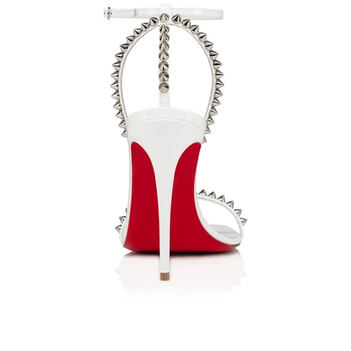 Women So Me 100 Mm Sandals 8211 Patent Calf Leather And Spikes 8211 Bianco Christian Louboutin Sandals and Slides