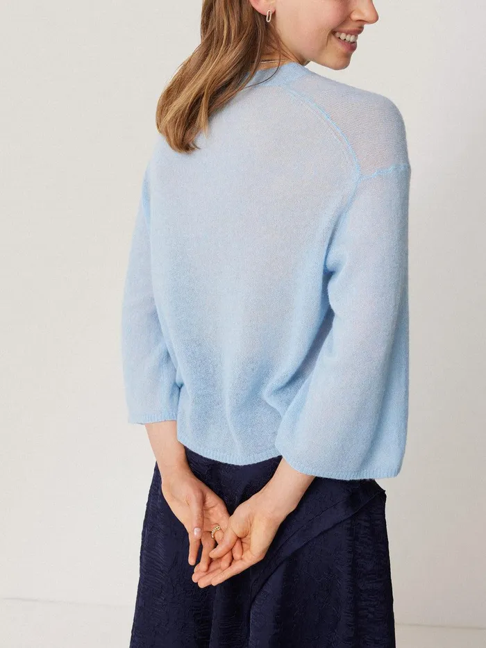 Women Soft Gauzy Knit Tshirt Light Blue Jigsaw Knitwear and Cashmere