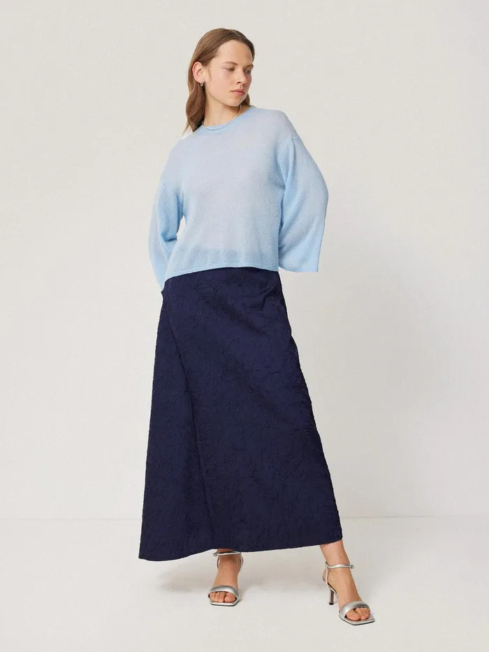 Women Soft Gauzy Knit Tshirt Light Blue Jigsaw Knitwear and Cashmere