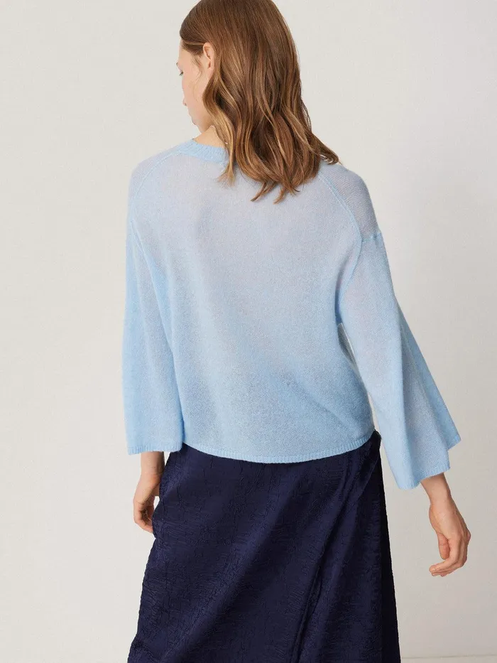 Women Soft Gauzy Knit Tshirt Light Blue Jigsaw Knitwear and Cashmere