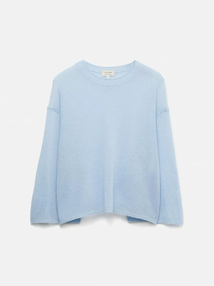 Women Soft Gauzy Knit Tshirt Light Blue Jigsaw Knitwear and Cashmere
