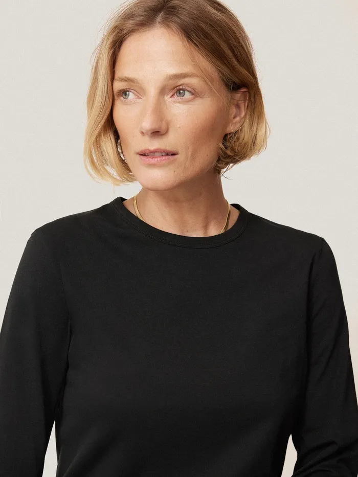 Women Supima Cotton Long Sleeve Tee Black Jigsaw Pyjamas and Loungewear