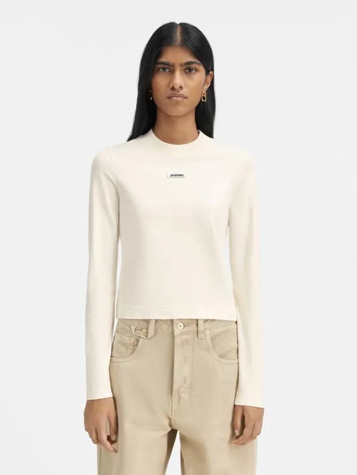 Women Tshirts JACQUEMUS The Gros Grain Longsleeve Tshirt Light Beige