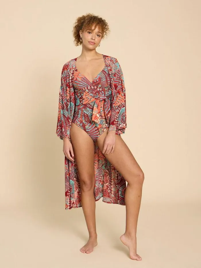 Women Tabitha Tummy Control Swimsuit Red Print White Stuff Swimwear