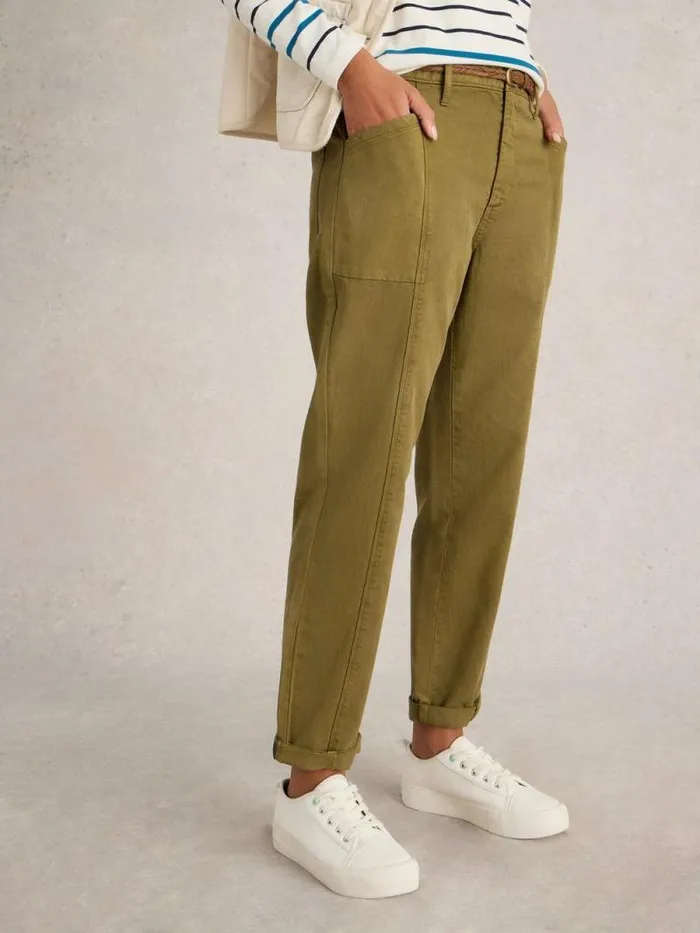 Women Thea Tapered Trouser Khaki Green White Stuff Trousers