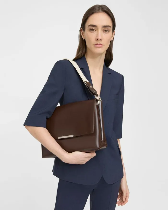 Women Theory Bags Fold Shoulder Bag In Leather Dark Brown