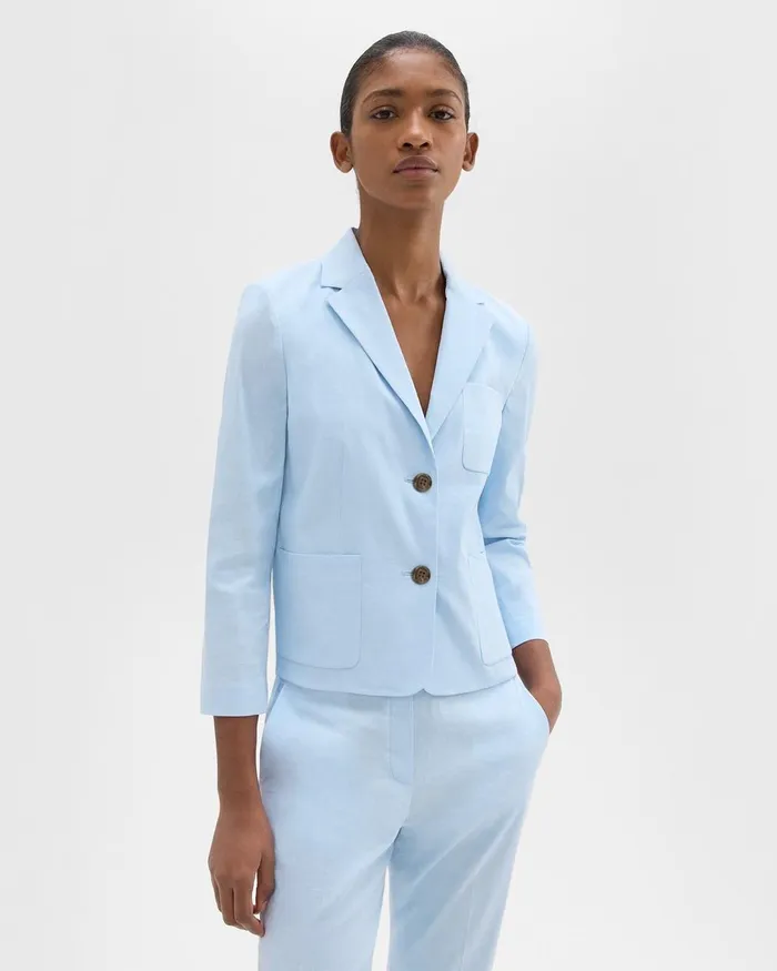 Women Theory Blazers Jackets Boxy Patch Pocket Blazer In Good Linen Skylight