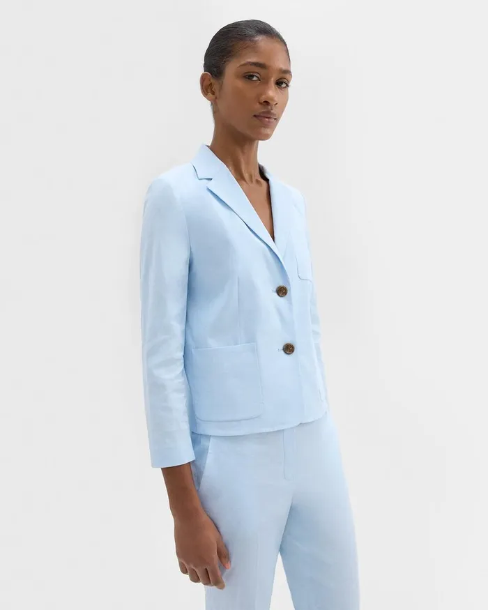 Women Theory Blazers Jackets Boxy Patch Pocket Blazer In Good Linen Skylight