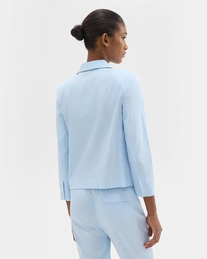 Women Theory Blazers Jackets Boxy Patch Pocket Blazer In Good Linen Skylight