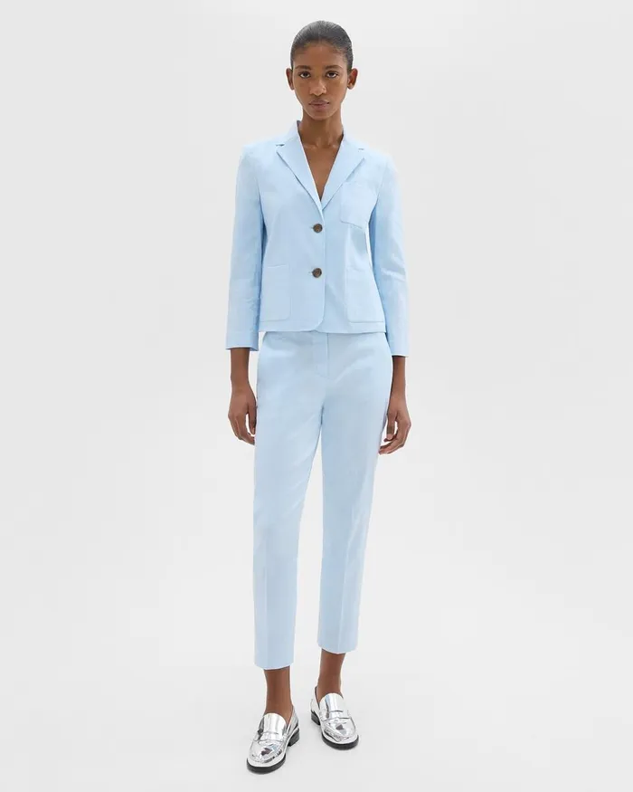 Women Theory Blazers Jackets Boxy Patch Pocket Blazer In Good Linen Skylight