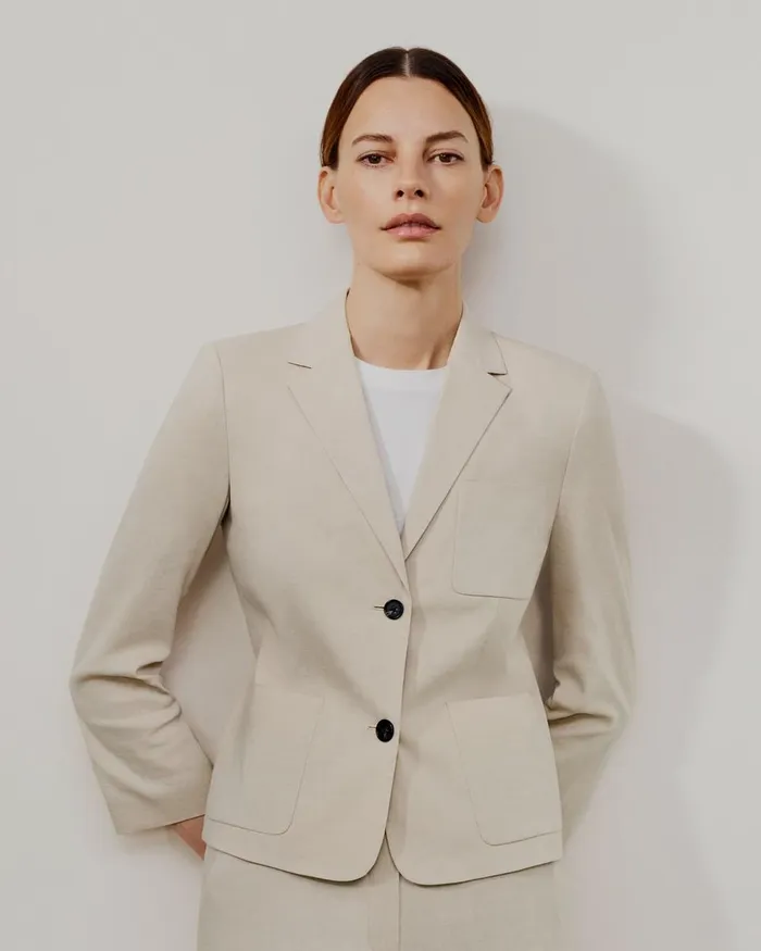 Women Theory Blazers Jackets Boxy Patch Pocket Blazer In Good Linen Skylight