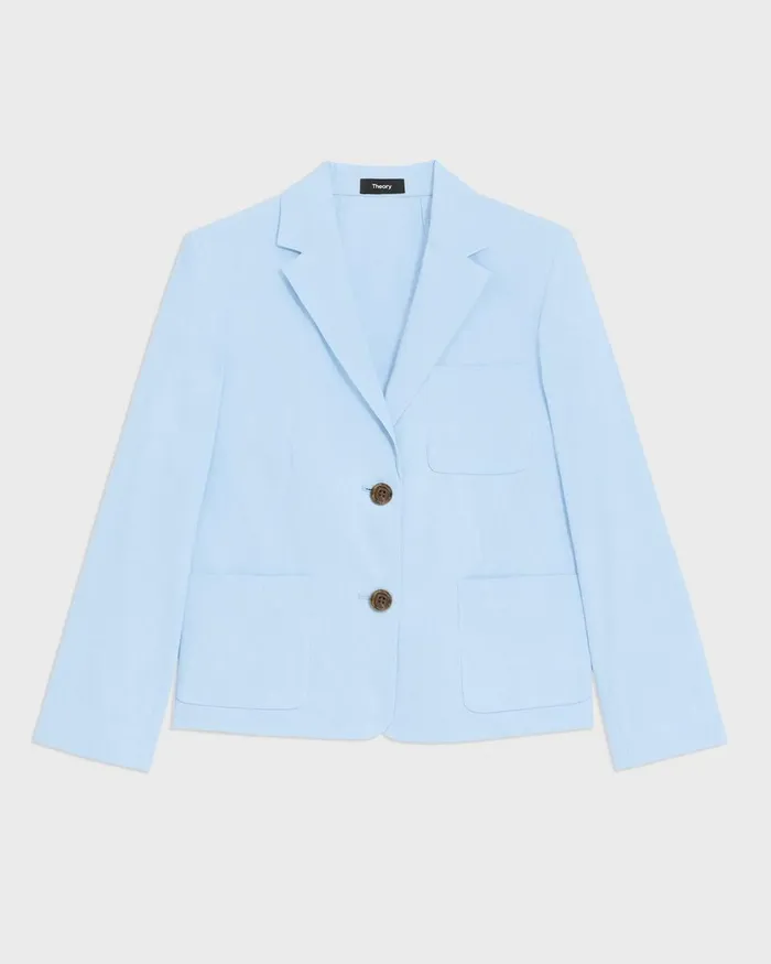 Women Theory Blazers Jackets Boxy Patch Pocket Blazer In Good Linen Skylight