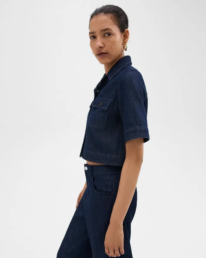 Women Theory Blazers Jackets Boxy ShortSleeve Jacket In Denim Indigo