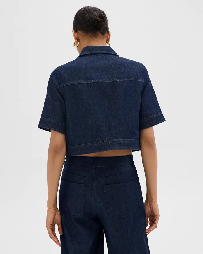 Women Theory Blazers Jackets Boxy ShortSleeve Jacket In Denim Indigo
