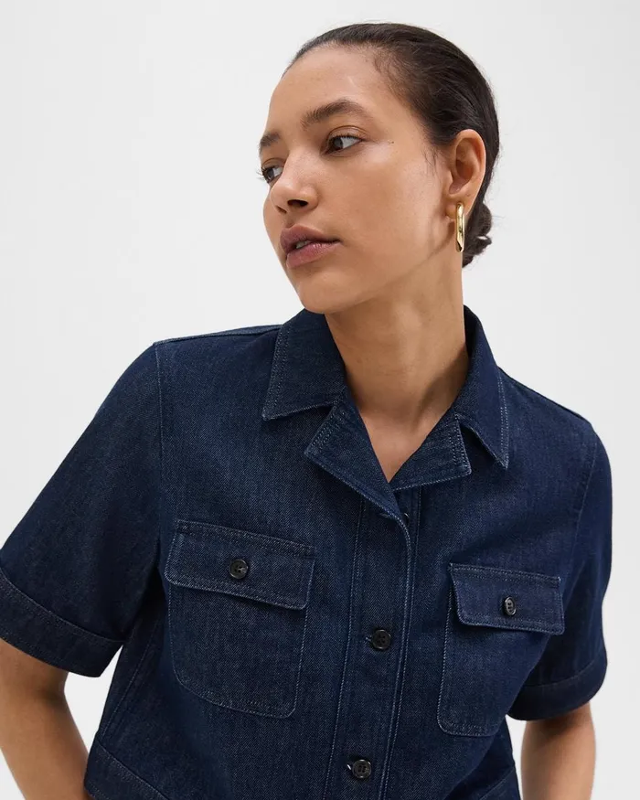 Women Theory Blazers Jackets Boxy ShortSleeve Jacket In Denim Indigo