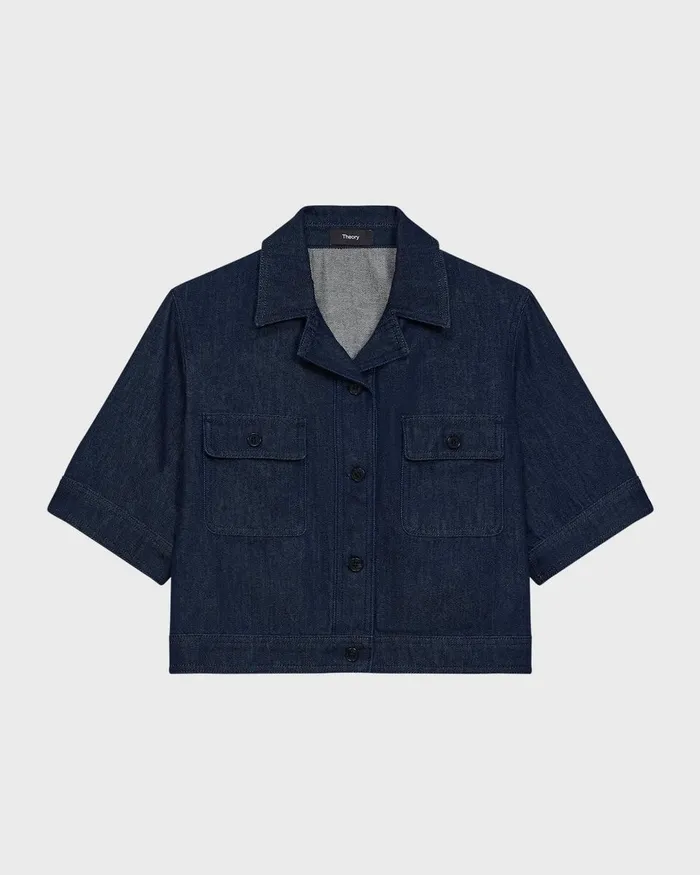 Women Theory Blazers Jackets Boxy ShortSleeve Jacket In Denim Indigo