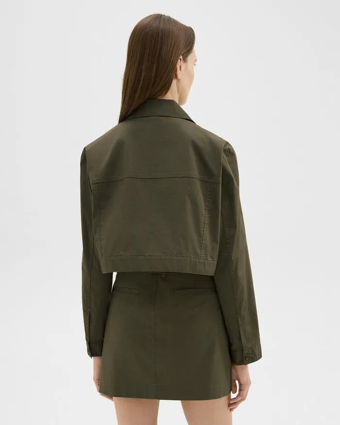 Women Theory Blazers Jackets Cropped Trucker Jacket In Organic Cotton Dark Olive