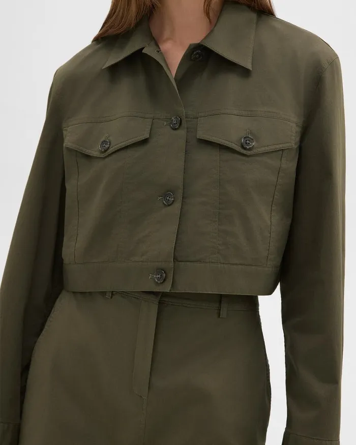 Women Theory Blazers Jackets Cropped Trucker Jacket In Organic Cotton Dark Olive