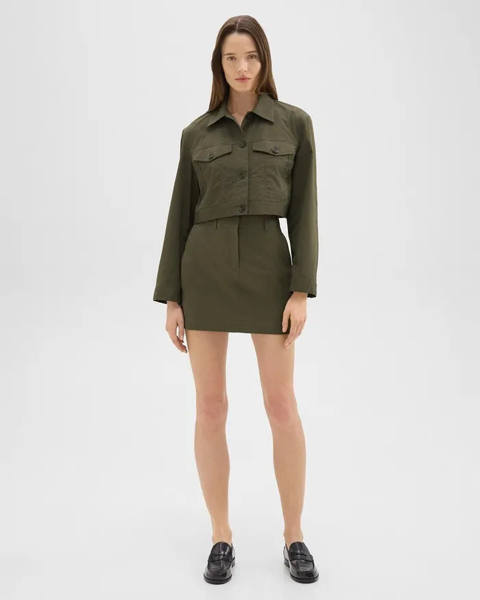 Women Theory Blazers Jackets Cropped Trucker Jacket In Organic Cotton Dark Olive