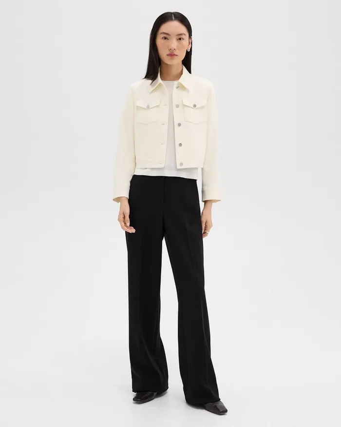 Women Theory Blazers Jackets Shrunken Trucker Jacket In Admiral Crepe Rice