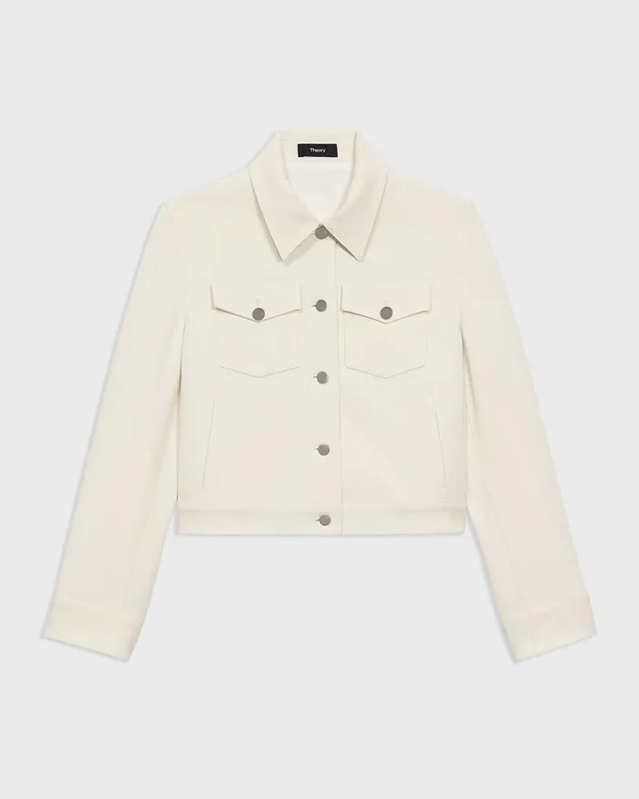 Women Theory Blazers Jackets Shrunken Trucker Jacket In Admiral Crepe Rice