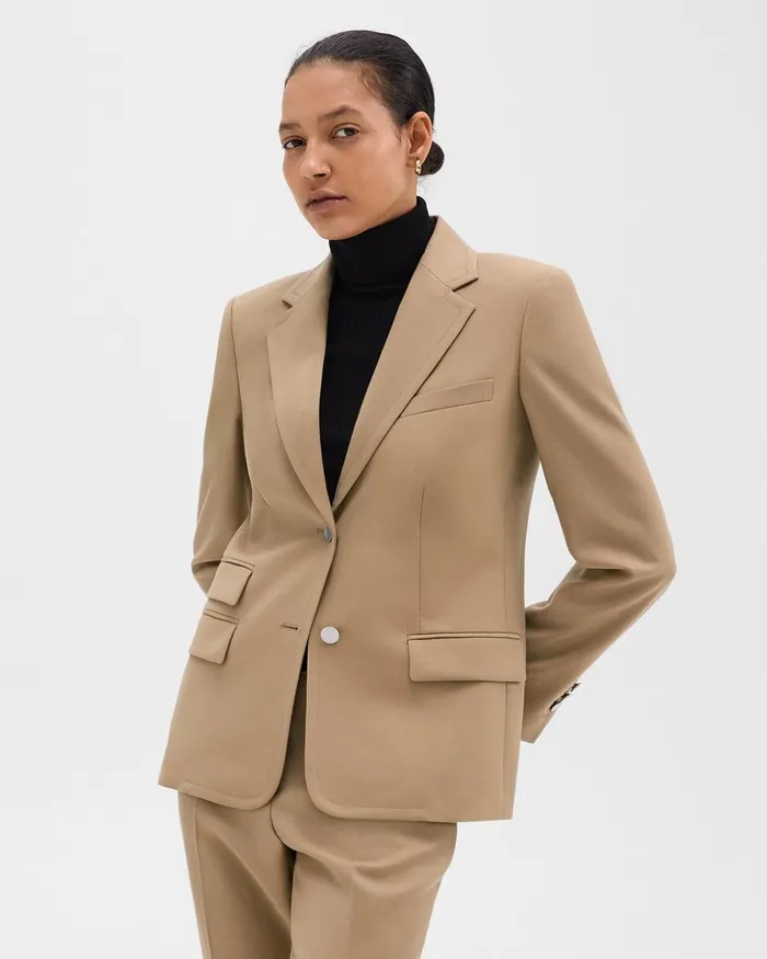 Women Theory Blazers Jackets Tailored Blazer In Sleek Flannel New Camel
