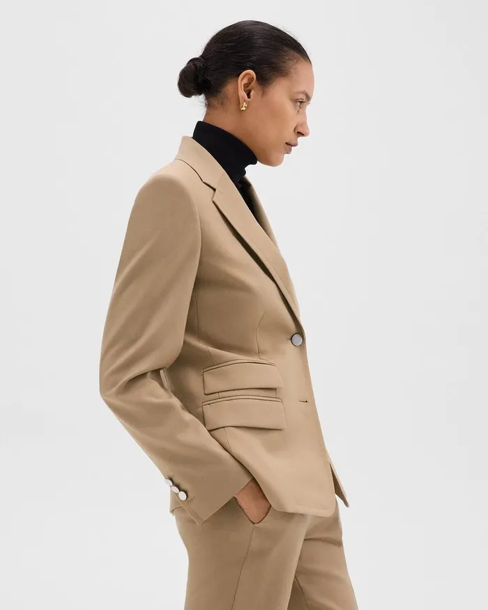 Women Theory Blazers Jackets Tailored Blazer In Sleek Flannel New Camel