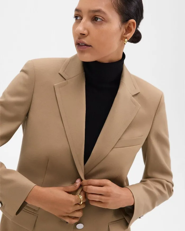 Women Theory Blazers Jackets Tailored Blazer In Sleek Flannel New Camel