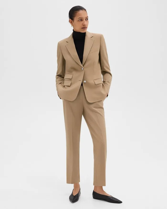 Women Theory Blazers Jackets Tailored Blazer In Sleek Flannel New Camel