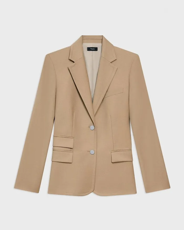 Women Theory Blazers Jackets Tailored Blazer In Sleek Flannel New Camel