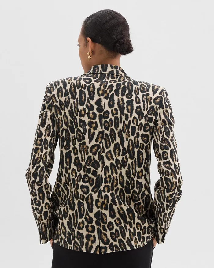 Women Theory Blazers Jackets Tailored Blazer In Stretch Leopard Wool Beige Multi