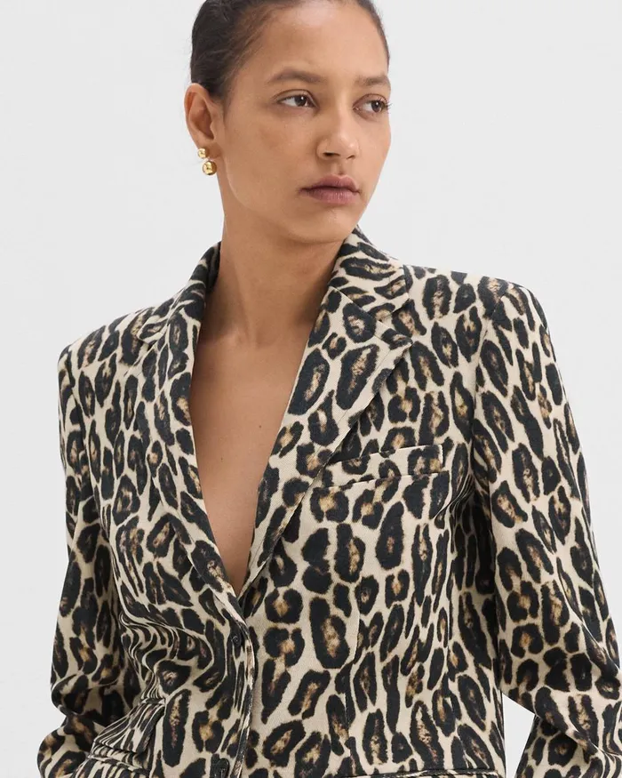 Women Theory Blazers Jackets Tailored Blazer In Stretch Leopard Wool Beige Multi